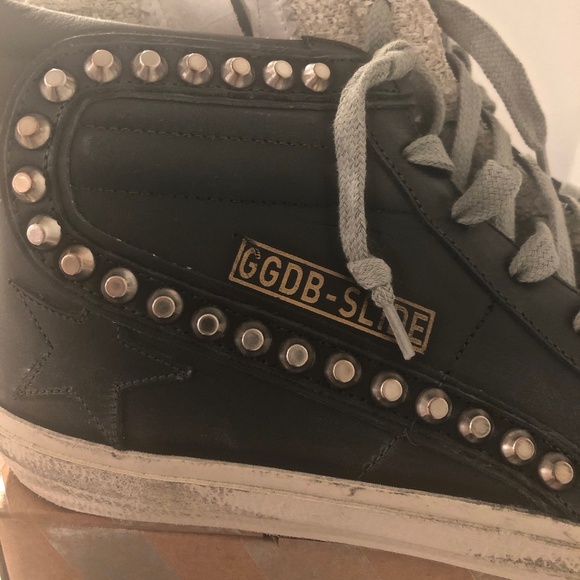 Golden Goose Slide Sneaker Black Leather Studs 39 - Picture 7 of 11